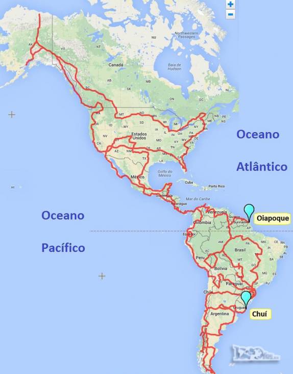 Nosso caminho de quase 3 anos e 120 mil km entre o Oiapoque e o Chuí, os dois pontos extremos do litoral brasileiro. O caminho mais curto, sem passar pelo Alaska e Patagônia, teria menos de 6 mil km!
